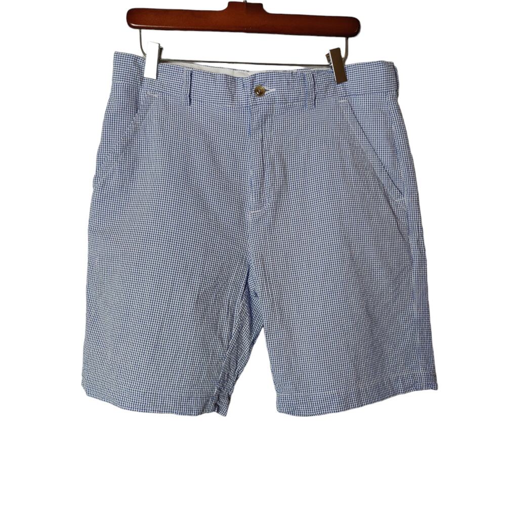Alan Flusser Men's Sz 34 Blue Gingham Flat Front Shorts Golf Spring Easter
